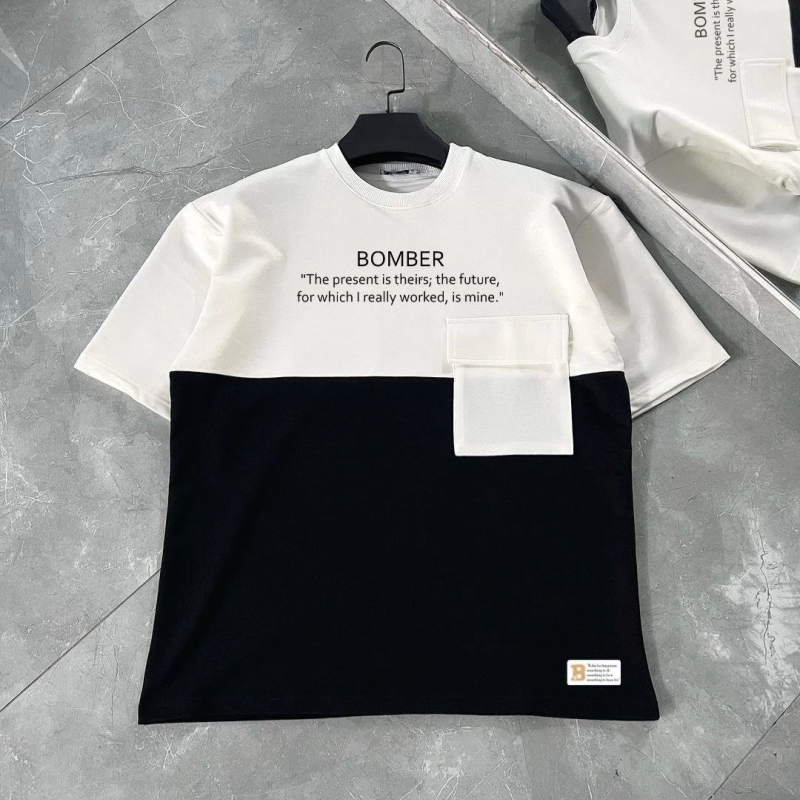 Torba Cep Detaylı  Parçalı T-Shirt - Siyah -